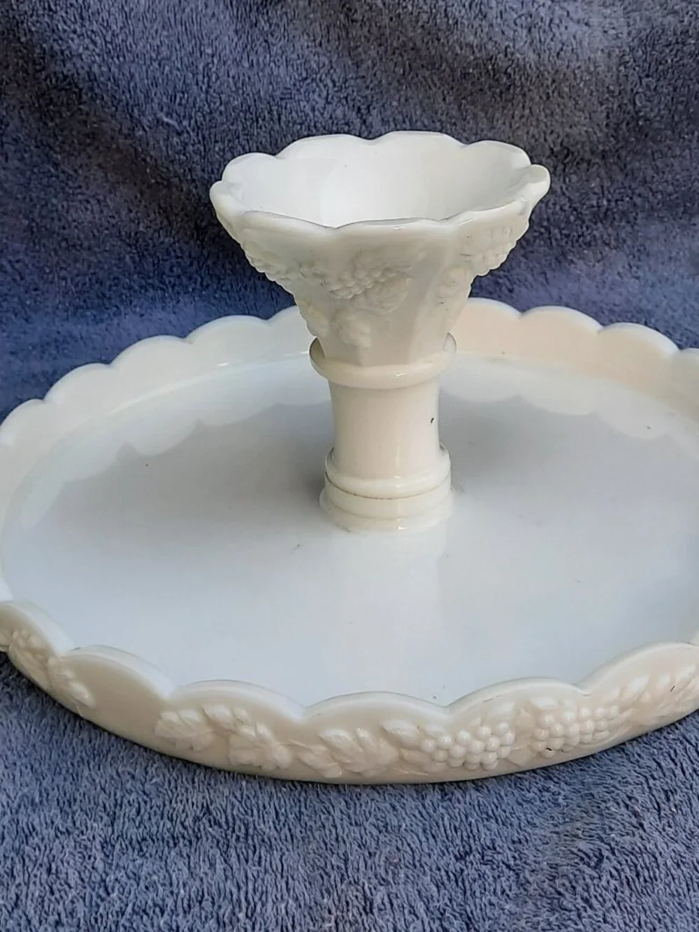 Vintage Westmoreland Milk Glass Cake Stand Paneled Grape Pattern Pedestal 11.5